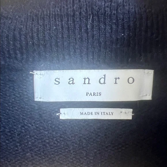 Sandro Paris Navy and red striped Sweater with Ruffle Collar and sleeves. - Picture 3 of 7